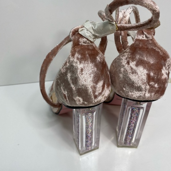 Qupid New New Pink/Clear Glitter Filled Velvet Heels - Picture 10 of 14